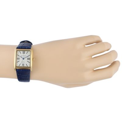 Women's Tank Watch Roman Dial Blue Leather Strap