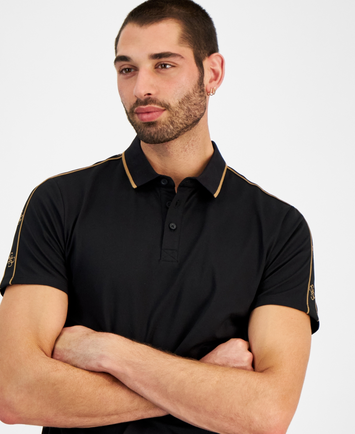 Guess Men's Quattro Crest Short Sleeve Polo Shirt -COCONUT LATTE COMBO
