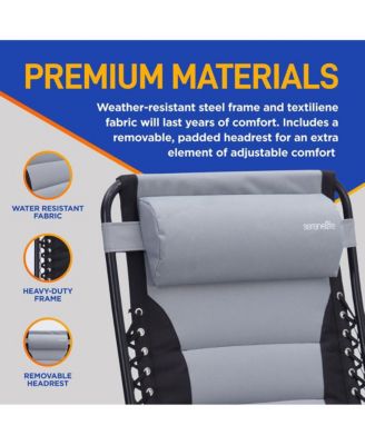 Padded Zero Gravity Lawn Chair with Side Table, Gray and Black