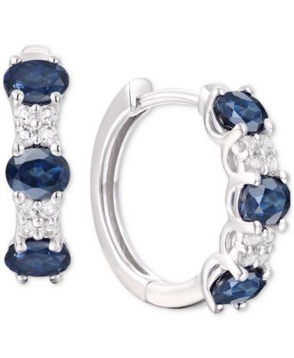 Ruby (1-1/3 ct. t.w.) & Diamond (1/6 ct. t.w.) Oval Small Hoop Earrings 14K Gold, 0.5" (Also available in Emerald & Sapphire)