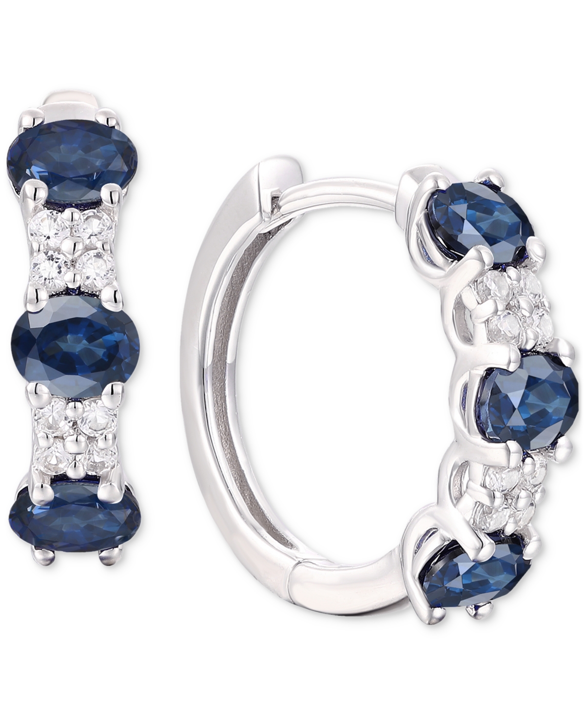 Macy's Ruby (1-1/3 Ct. T.w.) & Diamond (1/6 Ct. T.w.) Oval Small Hoop Earrings 14k Gold, 0.5" (also Availab In Sapphire