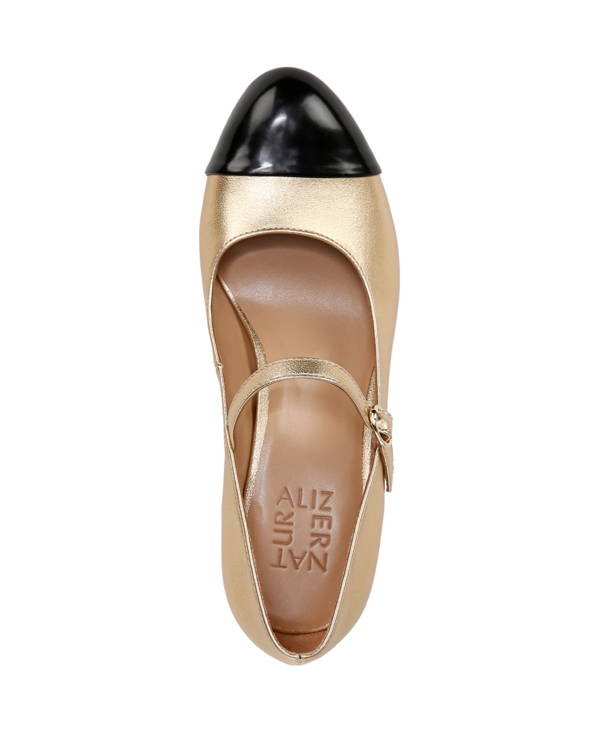 Naturalizer Lovable Mary-Jane Cap Toe Pumps -Black Faux Leather