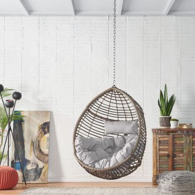 Elegant Teardrop Rattan Hanging Chair With Plush Cushions