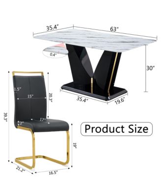 Table and chair set, white imitation marble texture glass tabletop, black MDF table legs, stable and beautiful. Modern simple dining table, comfortable seating.