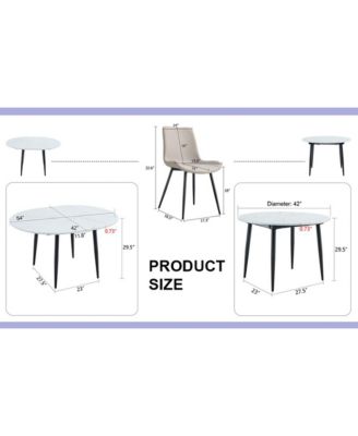 Table and chair set.Modern Extendable MDF Dining Table.The table has a telescopic design, suitable for gatherings of different size.Paired with 6 chairs with PU cushions and black metal legs.
