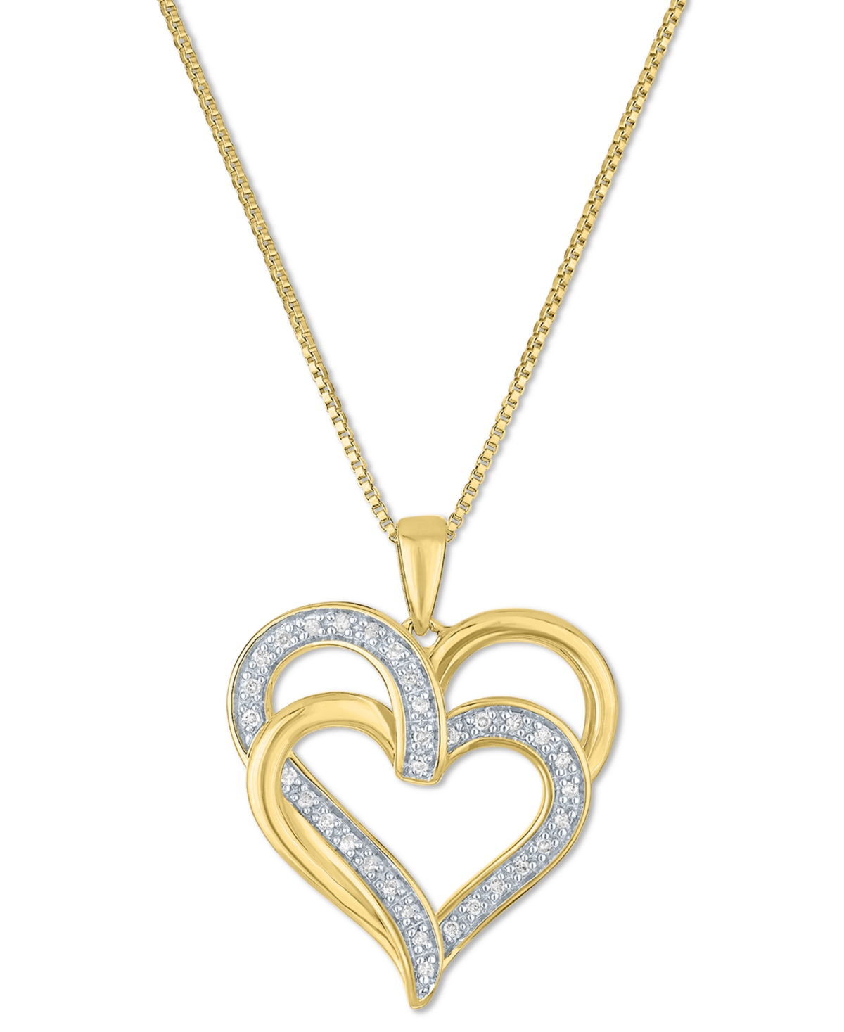 Macy's Diamond Overlap Heart 18" Pendant Necklace (1/10 Ct. T.w.) In Sterling Silver, 14k Gold-plated Sterl In Gold-plated Sterling Silver