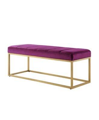 Modern Tufted Channel Entryway Bench Emerald Velvet Upholstered End of Bed Bench with Metal Frame, Footboard Bench for Living Room, Bedroom