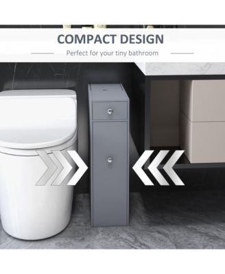 Bathroom Floor Organizer Free Standing Space Saving Narrow Storage Cabinet Bath Toilet Paper Holder with Drawers, Gray
