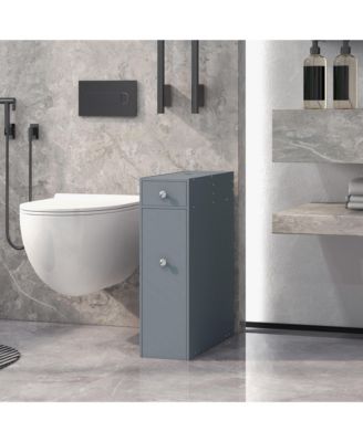 Bathroom Floor Organizer Free Standing Space Saving Narrow Storage Cabinet Bath Toilet Paper Holder with Drawers, Gray