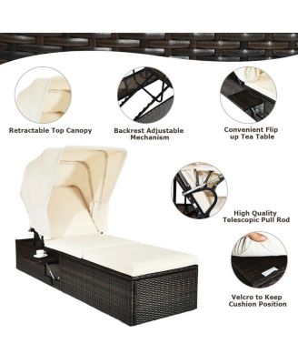Outdoor Chaise Lounge Chair with Folding Canopy