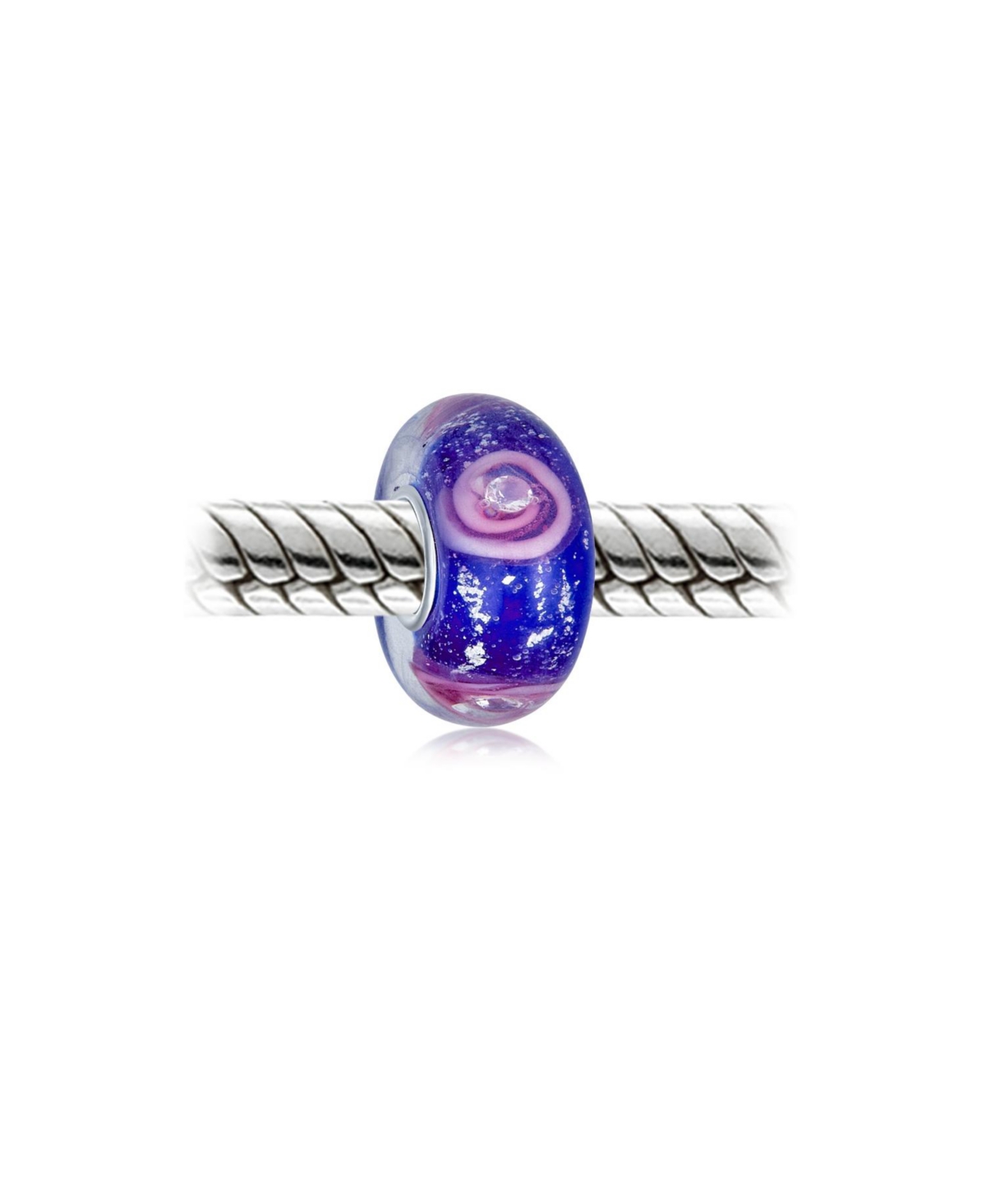 Bling Jewelry Rose Flower Murano Glass Charm Bead Silver Core PinkRose Flower Spacer - Blue