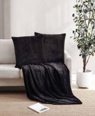 Solid Faux Fur Black Throw Blanket-50X60