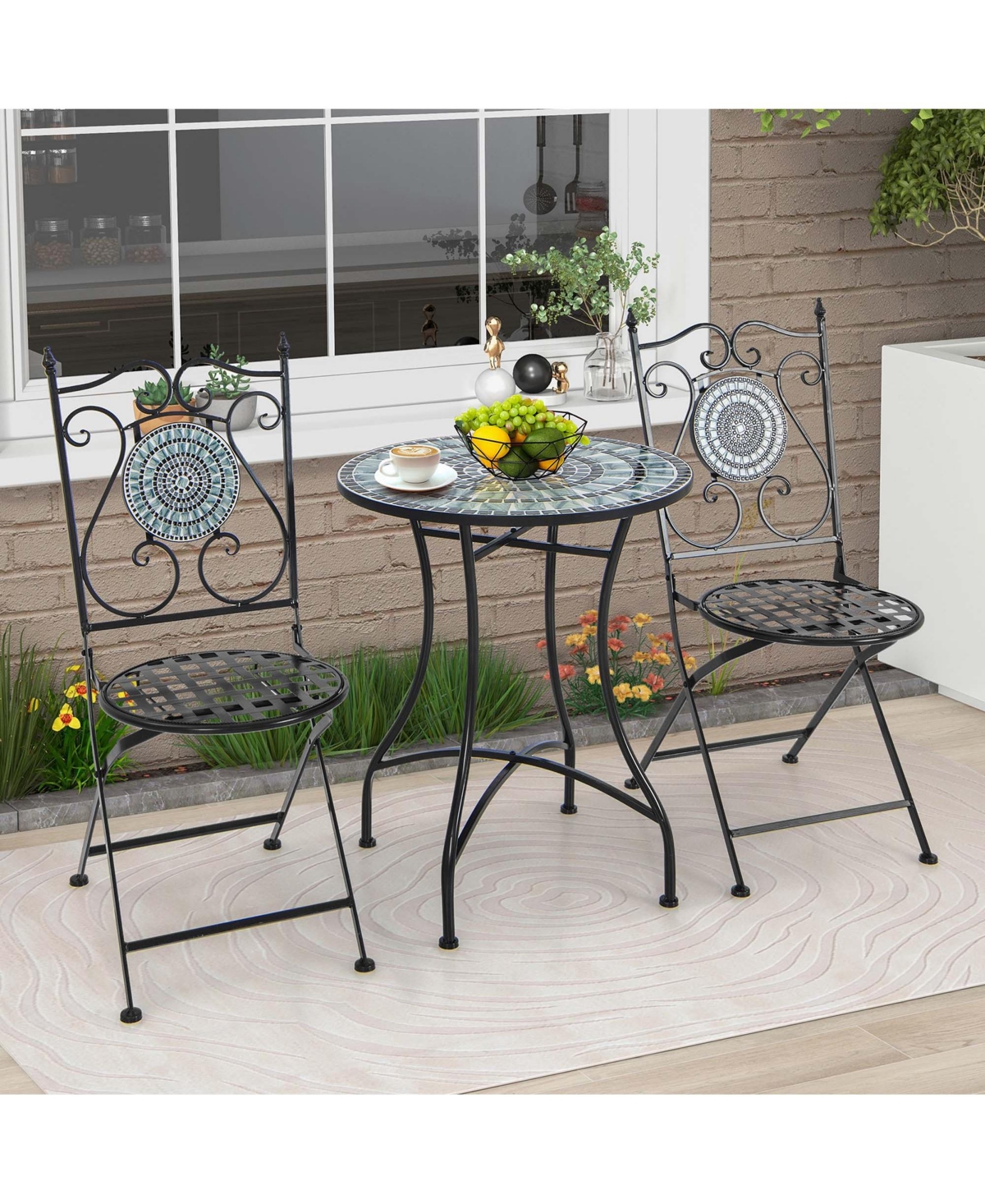 Costway Set of 2 Mosaic Chairs for Patio with Decorative Backrest Heavy-Duty Frame