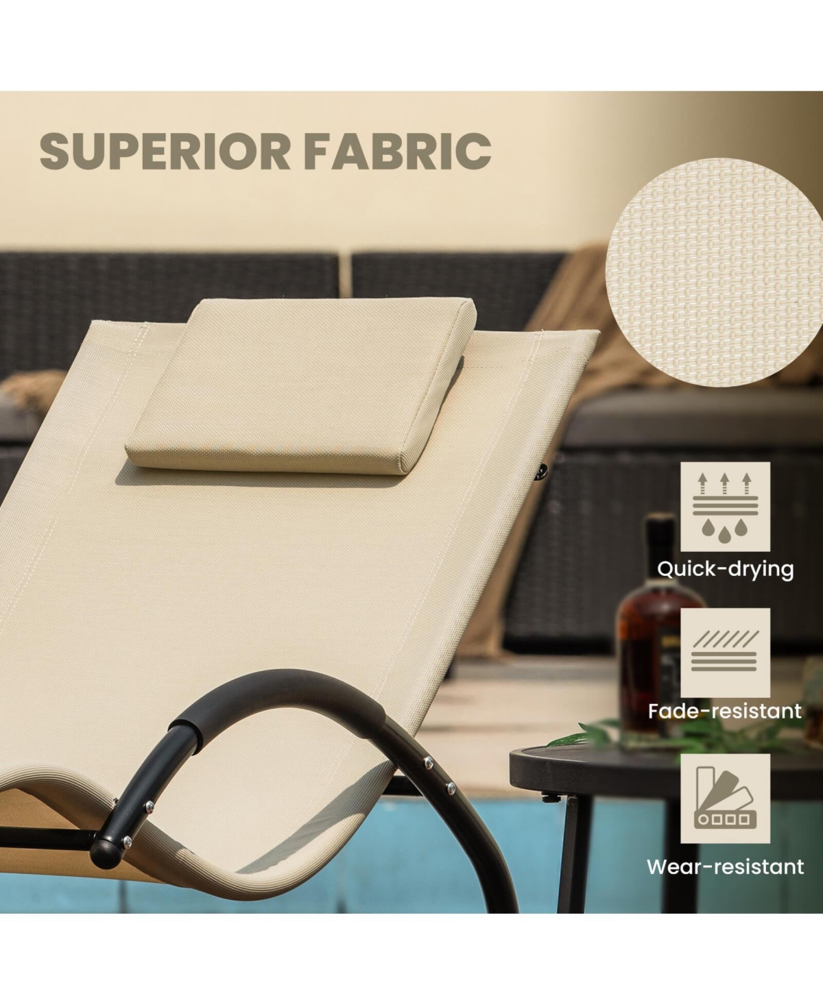 Pcs Outdoor Rocking Lounge Chair with Removable Headrest Breathable Backrest & Seat