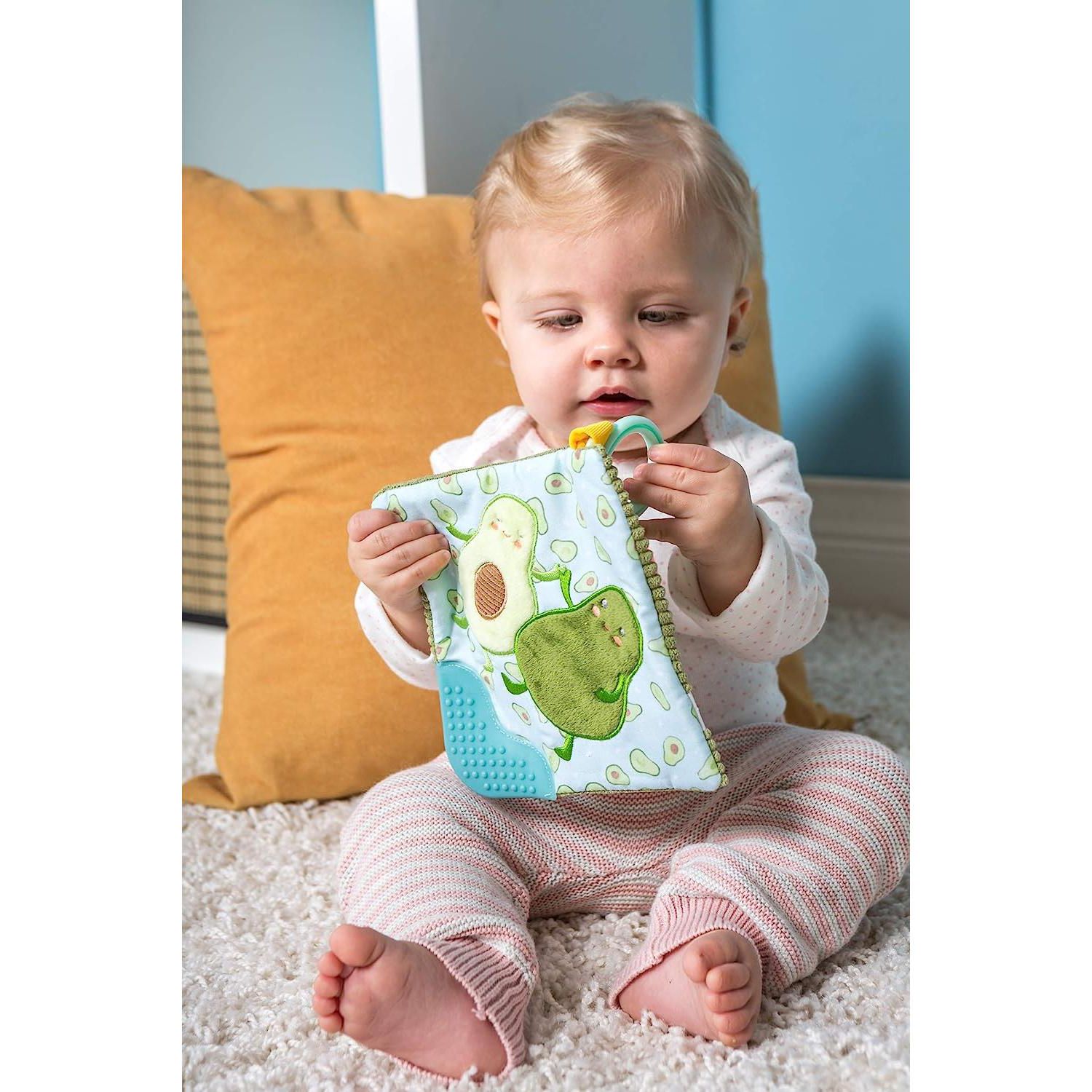 Crinkle Teether Toy with Baby Paper and Squeaker, Yummy Avocado