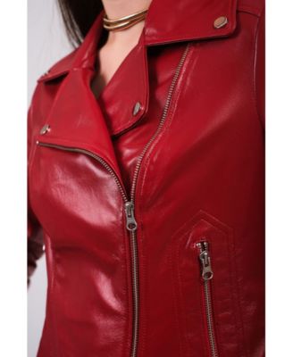 Women's Leather Jacket, Red, Created for Macy's