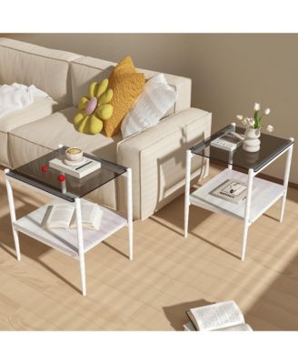  Gray Glass End Table, Set of 2