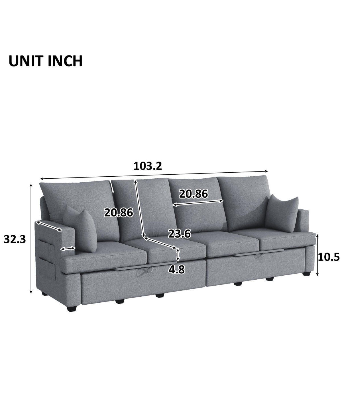 Streamdale Furniture Modern Modular Sofa, 4 Seat Chenile sectional Couch Set with 2 pilows lncluded, freely CombinableIndoor Funiture for Living Room