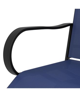 Outdoor Bar Stools with Armrests, Set of 2 360 Swivel Bar Height Patio Chairs with High-Density Mesh Fabric, Steel Frame Dining Chairs for Balcony, Poolside, Backyard, Navy Blue