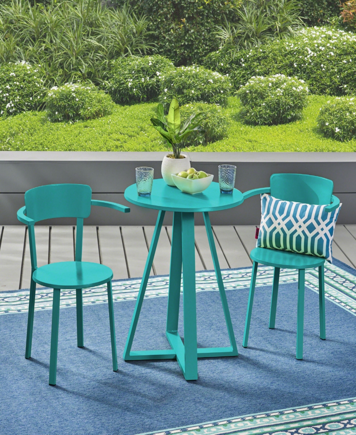 Streamdale Furniture ElegantBistro Set For Two: Durable Iron, Matte Finish - Teal