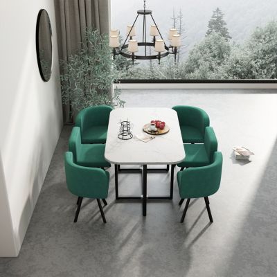 Modern 7 Pieces Dining Table Set, Rectangle Dining Table with 6 Chairs for Dining Room, Kitchen