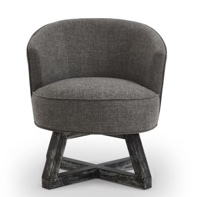 Linen Swivel Lounge Chair with Wood Base