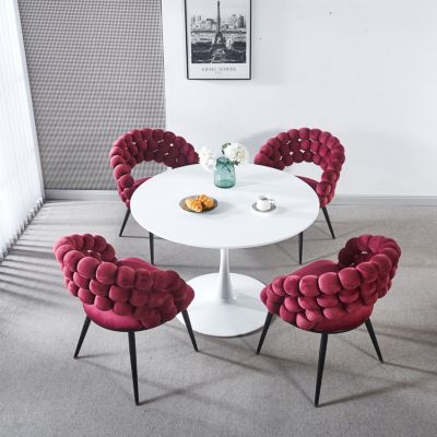 Modern Wine Red Chair (Set of 2) with Golden Legs