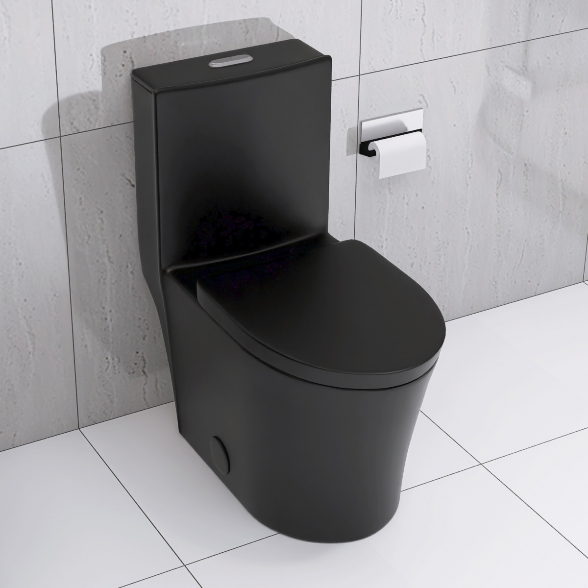 Matte Black Elongated One Piece Toilet Dual Flush 1.1/1.6 Gpf Water Saving Map 1000g, Matte Black - Matte black