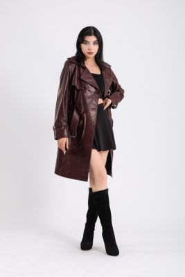 Women's Leather Trench Coat, Burgundy , Created for Macy s