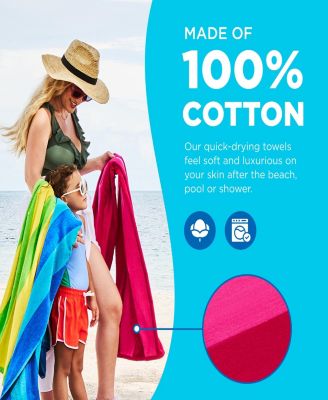 100% Cotton Velour Towels - Oversized Luxury Beach Towels - Absorbent & Fast Drying Beach Essential - Comfortable & Soft Cotton Beach Towels - Assorted Striped Colors, 30" x 60" (4 Pack)
