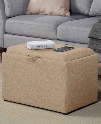 22.75" Faux Linen Accent Storage Ottoman with Tray