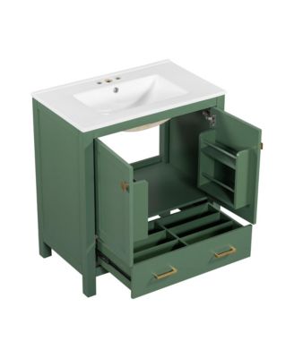  30" Green Bathroom Vanity with Sink and Storage