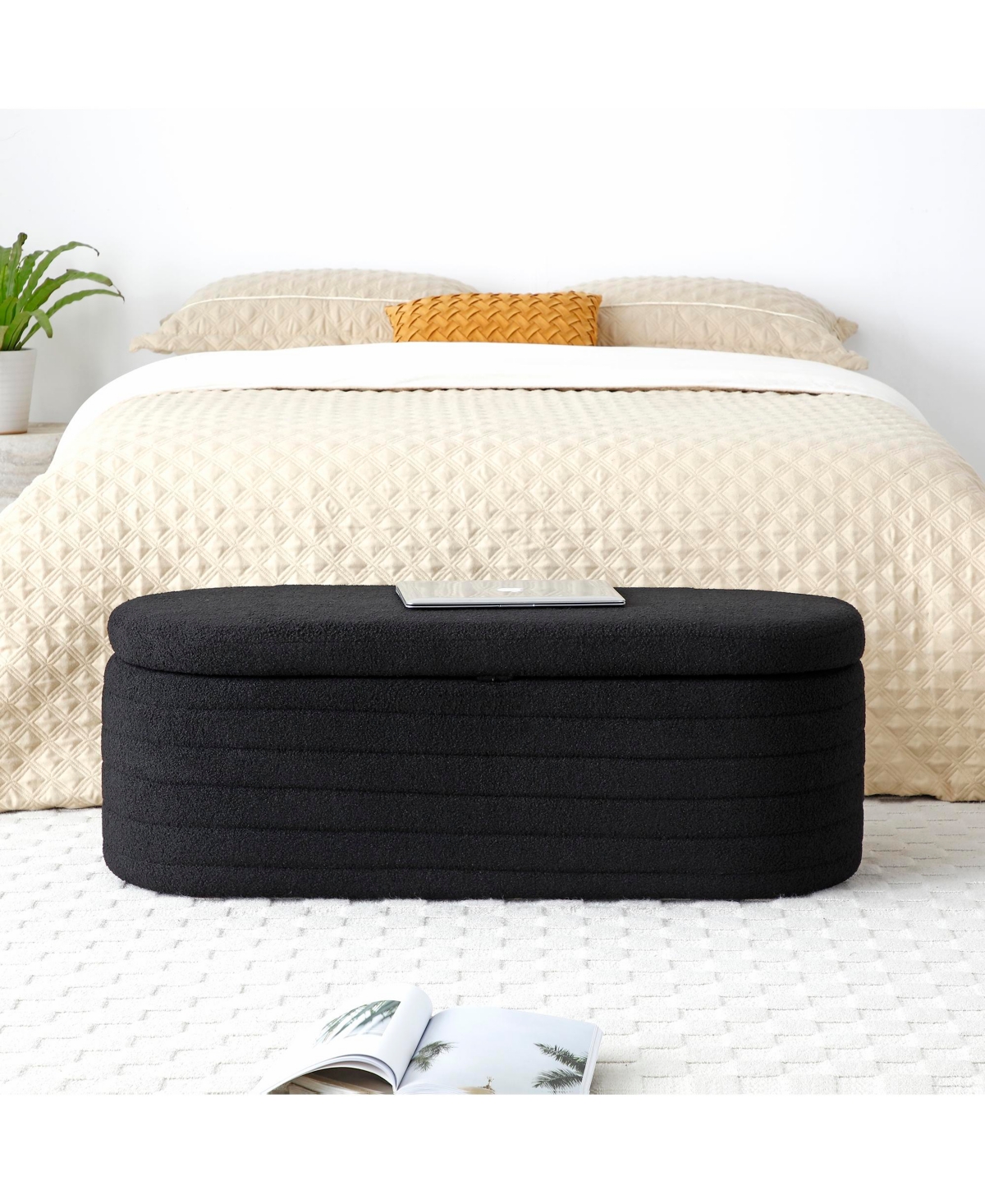 Streamdale Furniture Modern End of Bed Bench with Storage Upholstered Sherpa Fabric Large Storage Bench Ottoman Shoe Stool Long Bench Window Sitting T