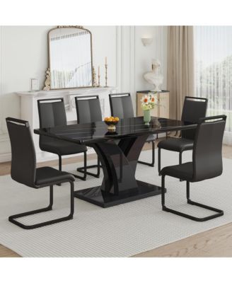 Table and chair set, modern dining table, black tabletop and black MDF leg table, soft and comfortable dining chair, perfect for dinner, meetings, home and office decor