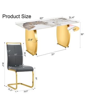 Simplie Fun Table and chair set, rock plate table top, gold metal table legs, stable and beautiful, suitable for most home styles. Modern simple dining table, comfortable seating