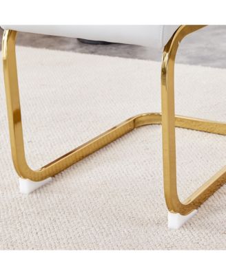 Table and chair set, The table is equipped with a marble patterned MDF tabletop and gold table legs.The chair is equipped with PU synthetic leather high back cushion and gold coated metal legs.