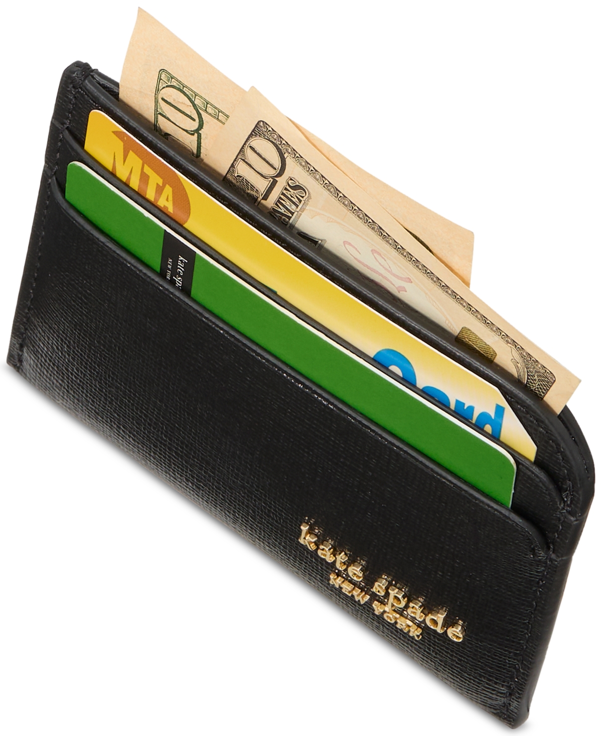 kate spade new york Devin Glitter Edge Saffiano Leather Card Holder - Black Multi