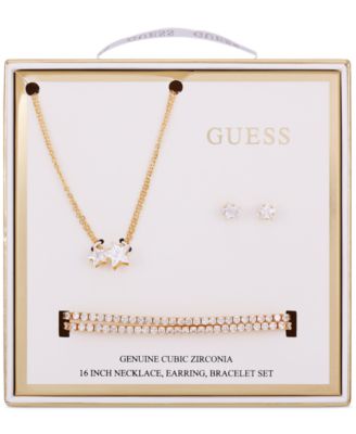 GUESS - Silver-Tone Crystal Star Pendant Necklace, Double Stretch Bracelet & Stud Earrings Set