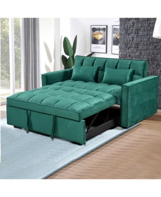 Modern flannel double sofa with folding bed, small double sofa with three in one convertible sofa bed, adjustable backrest and storage space, including pillows, perfect for living room or bedroom