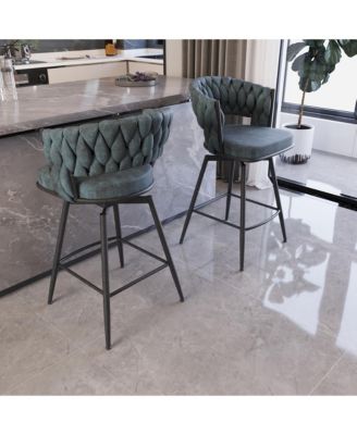 Suede Woven Bar Chair Set, Non-Adjustable, 360 Swivel (Blue