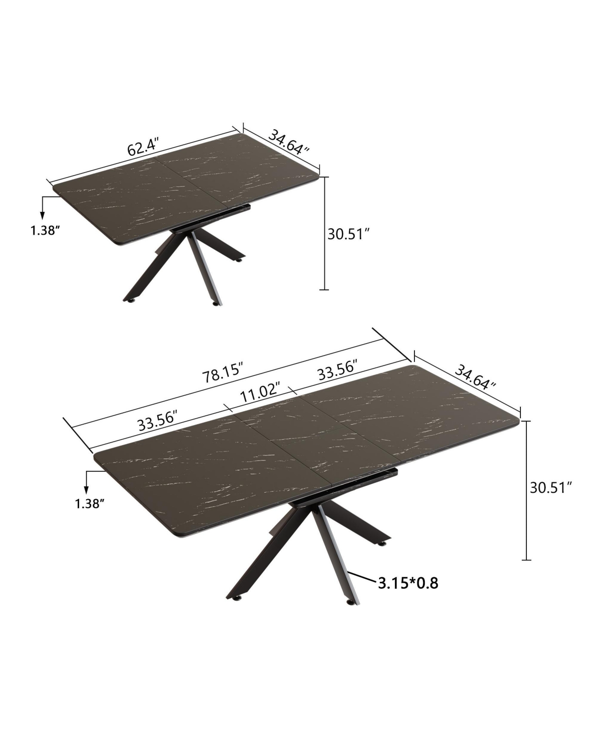Streamdale Furniture Extendable Dining Table Table Set for 6-8 Person for Dining Room, C-shaped Tube Soft padded armless dining chairs and Very large