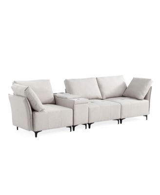 Modular Sectional Sofa, Multifunctional Couches for Living Room with Storage, mid console with speaker and storage,2 USB port and 1 type-C, wireless charging ceramic top, aluminum cup holder.