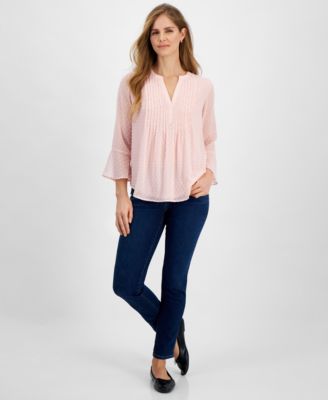 Style & Co Women's Textured Pintuck Ruffle Sleeve Top