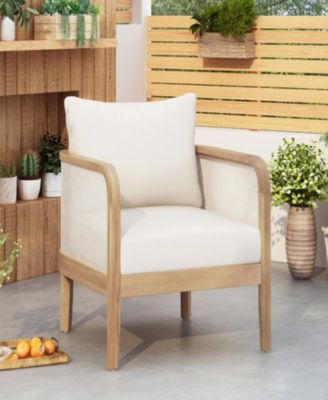 Outdoor Acacia Wood Patio Club Chair, Textilene Patio Furniture, Waterproof Thick Cushion Deep Seating for Porch, Garden, Backyard, Balcony, Weight Capacity 400lbs, Light Teak Finish, Beige