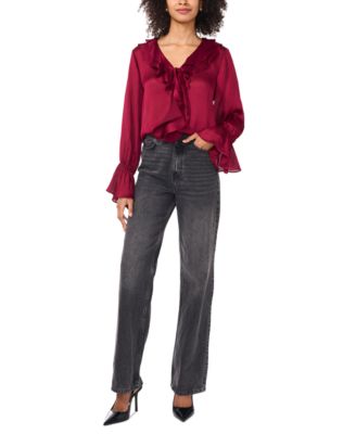 Women's Ruffled V-Neck Bell-Sleeve Top