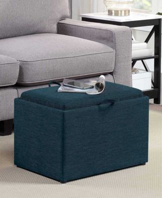 22.75" Faux Linen Accent Storage Ottoman with Tray