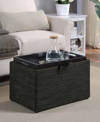 22.75" Faux Linen Accent Storage Ottoman with Tray