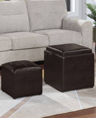17.5" Faux Leather Park Avenue Ottoman with Stool and Tray