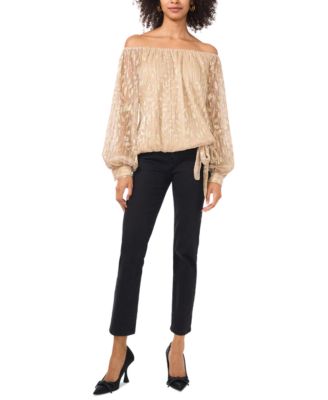 Women's Metallic-Print Off-The-Shoulder Tie-Hem Top