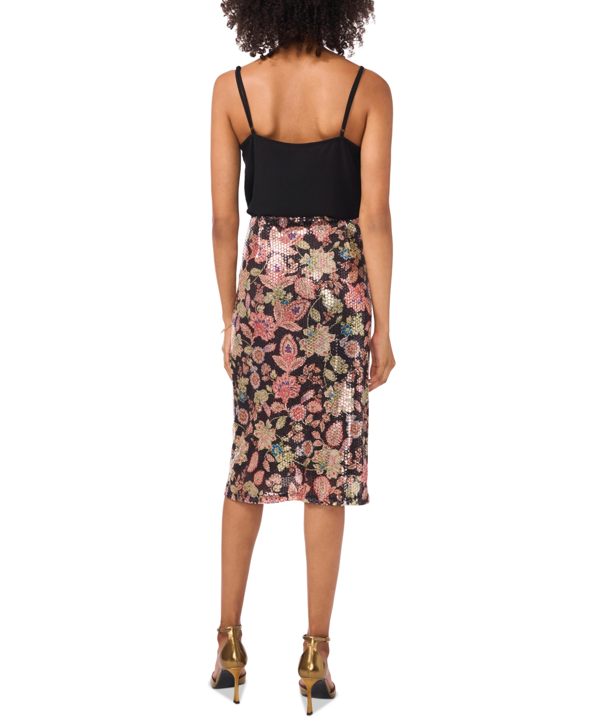 Vince Camuto Women's Floral-Print Sequined Knee-Length Skirt